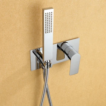 Best Chrome Wall Mounted All Brass Bathroom Shower Faucet Set Cold And Hot Mixer Tap Faucet With Square Double Functions Shower Head