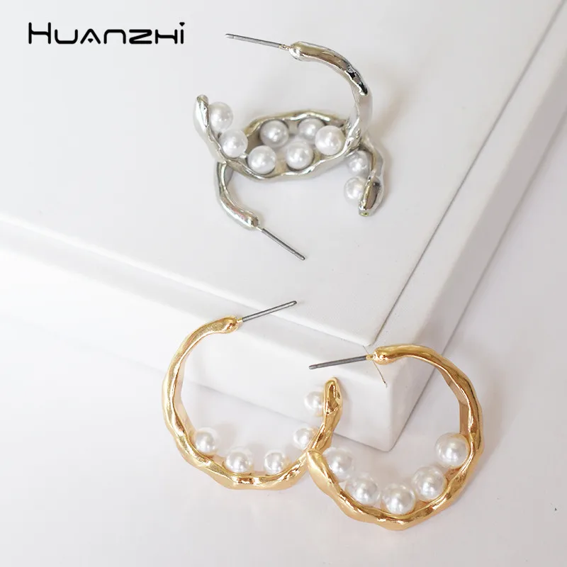HUANZHI C-образные шикарные модные искусственные жемчужины с золотым металлическим