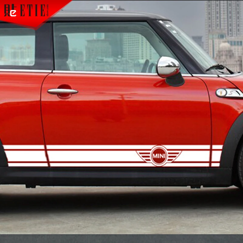 ETIE Car Styling MINI Cooper Side Skirt Vinyl Stripes Sticker Decals
