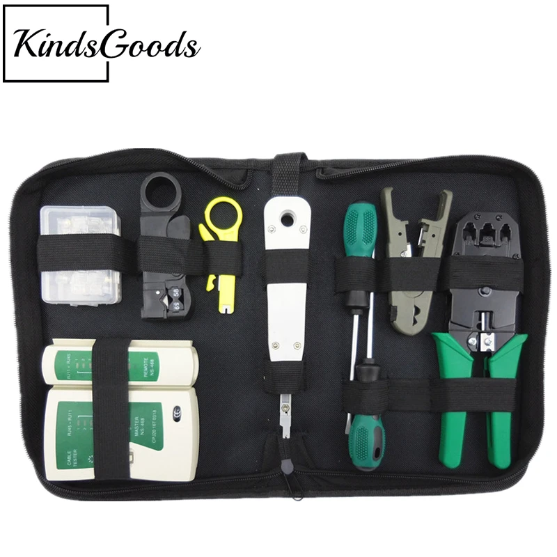 

14Pcs/Set Portable Network Combination Cable Wire Tester Crimping Cutter Punch Tools RJ11 RJ12 RJ45 Computer Network Tool Kit