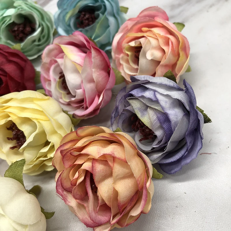 YOOROMER 5 pieces 3.5cm rose flower head silk Artificial Flowers For Wedding Decoration DIY Decorative Wreath Fake Flowers