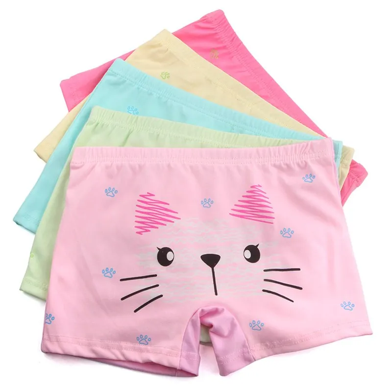

5pcs/lot Girls Cat Cartoon Boxer Shorts Spring Summer Ventilate Soft Underpant Underwear for 6 To 12 Years Old