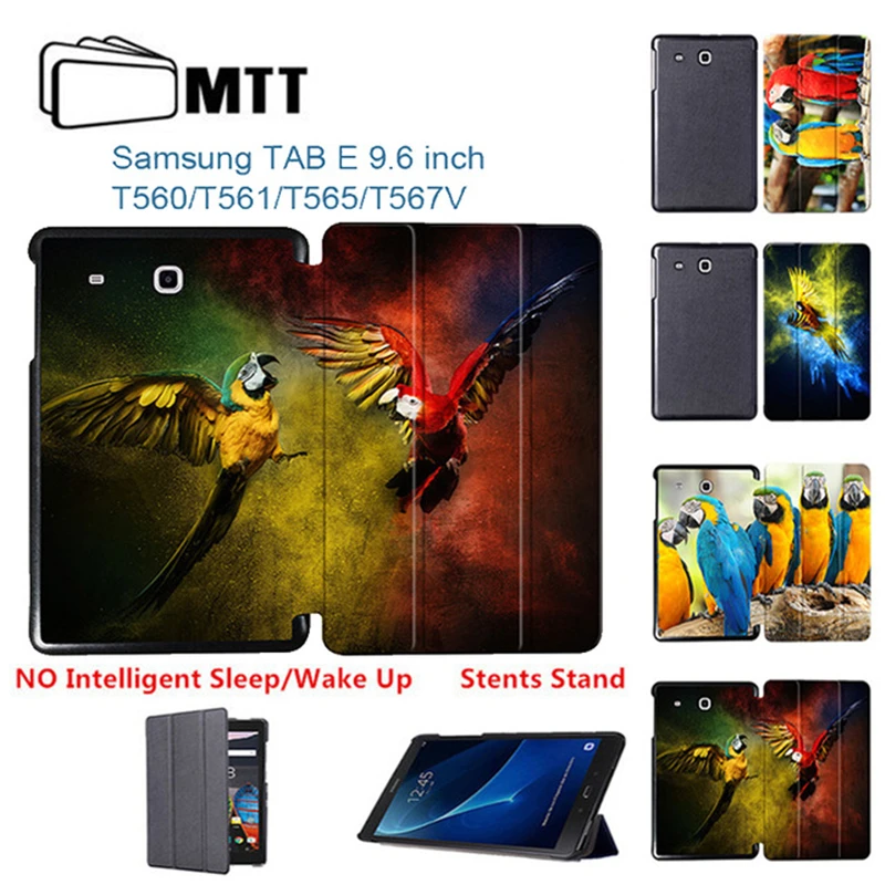 

Parrot Painted Design PU Leather Case For Samsung galaxy Tab 9.6 e T560 T561 T565 9.6'' case Slim Stand Smart Tablet Cover