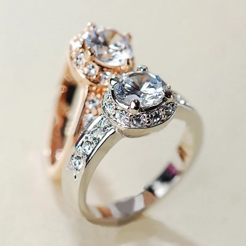 

USTAR Luxury Zircon Wedding rings for women Rose Gold color engagement rings female crystals Anel Bijoux top quality