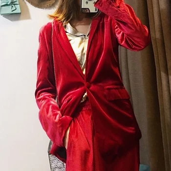 

Spring 2019 new casual pocket womens clothing velvet blazer feminino long sleeve blazer women coat