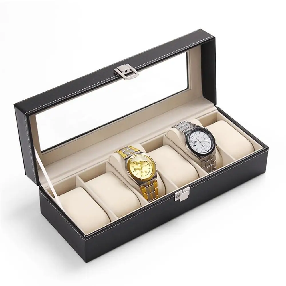 

FANALA Watch Box 5 Grids Watch Boxes Case PU Leather Black Watches Organizer Holder Display Storage Luxury Jewelry Gift Box