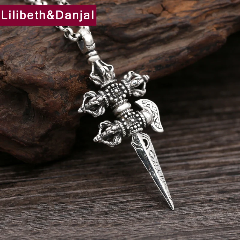 

Men Necklace 100% Real 925 Sterling Thai Silver Ax Buddha Instruments Pendant Necklace Gift Women jewelry New N17