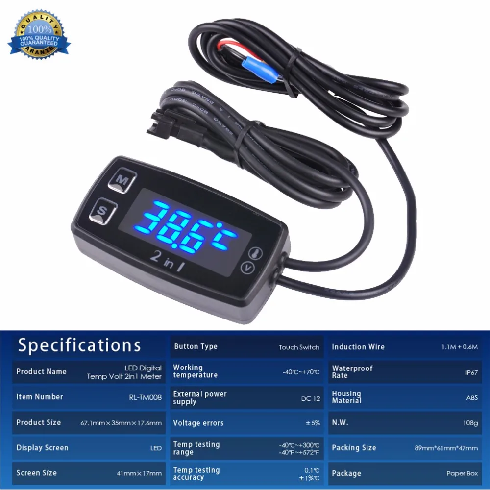 Runleader LED Digital TM008 thermometer voltmeter temperature meter for pit bike ATV outboard glider lawn mower