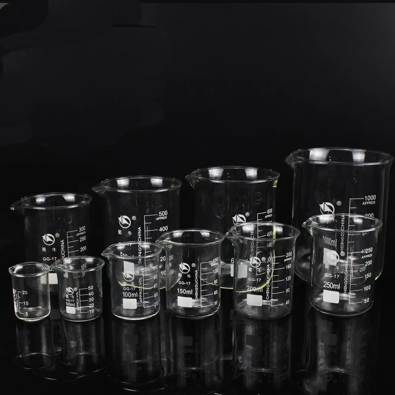 

4pcs/lot 25ml-600ml Low Form Beaker Laboratory Borosilicate Glass Transparent Beaker Thickened High Borosilicate Free Shipping