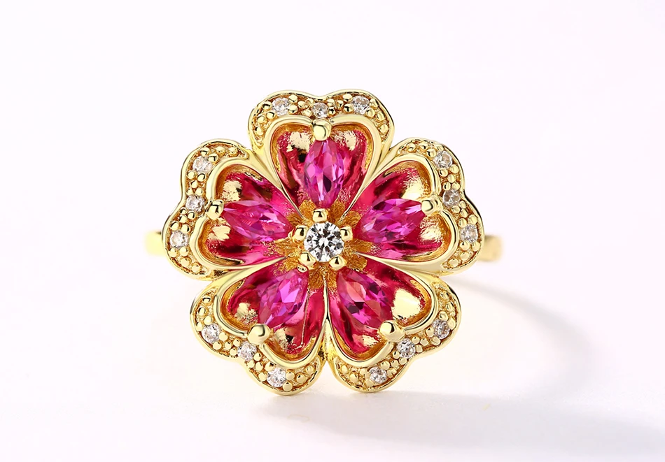 ALLNOEL Gemstone Ruby Flower Jewelry Set Real 925 Sterling Silver Red Corundum Ring Stud Earrings For Girl Women's Jewellry Gift (11)