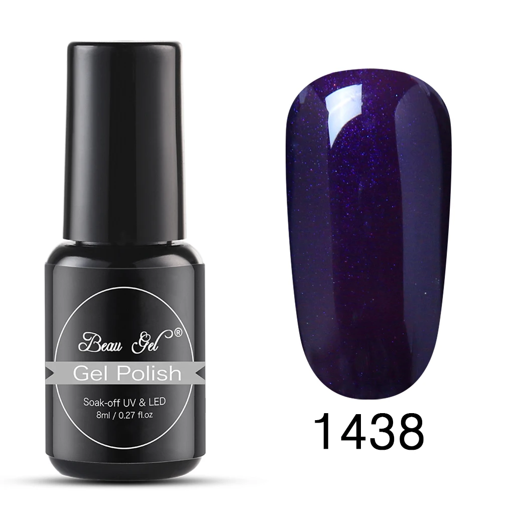 Beau гель, 8 мл, замачиваемый, УФ светодиодный Гель-лак для ногтей, Полупостоянный блеск, Гель-лак для ногтей, лак, 241 чистые цвета, базовое верхнее покрытие - Цвет: 1438