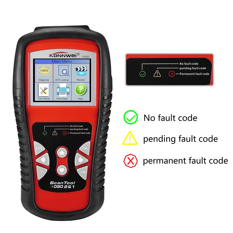 

Diagnostic Tool KW830 OBD2 OBDII EOBD Automotive Scanner Car Engine Fault Code Reader Date Tester Scan Tools 2.8" LCD Screen