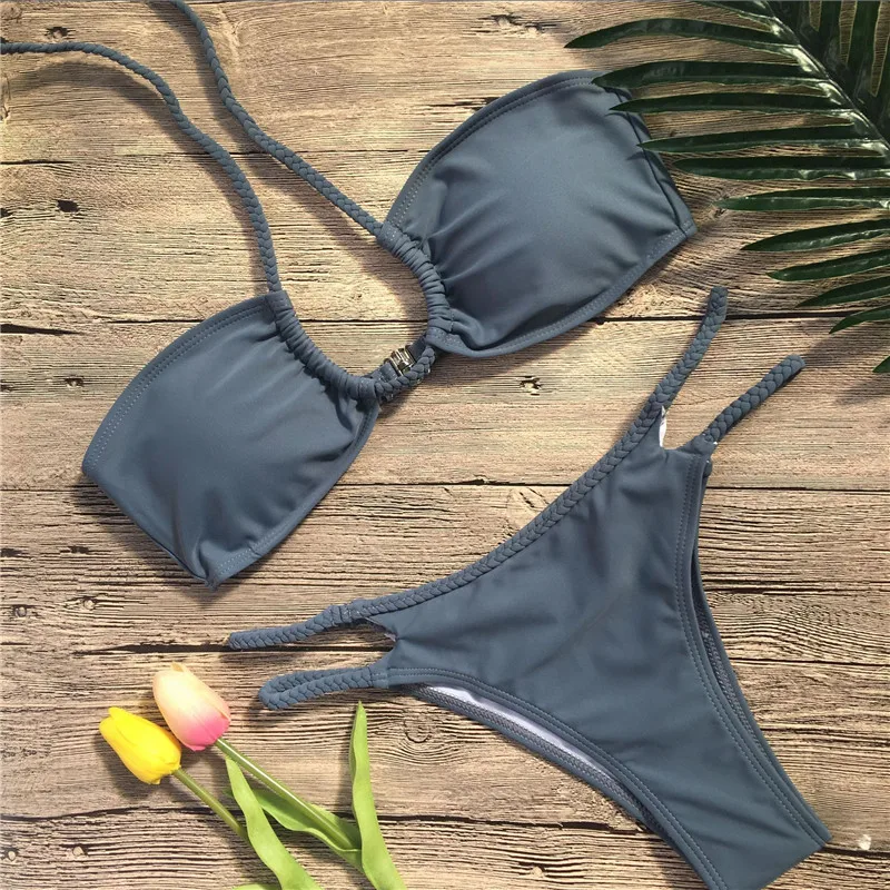 Brand New Bikini 2018 Sexy Criss Cross Hollow Halter Bandage Swimsuit Women (9)