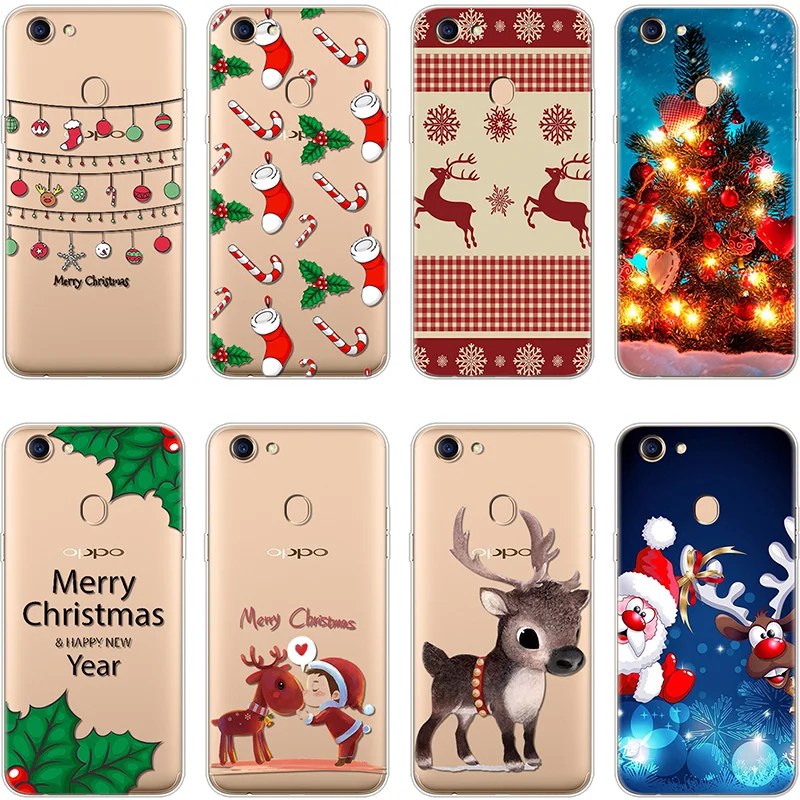 

Christmas Deer Elk Luxury Phone Case For OPPO F5 F7 F9 Silicone TPU Back Cover Ultra Thin Soft Coque Xmas Tree For OPPO F9 Case