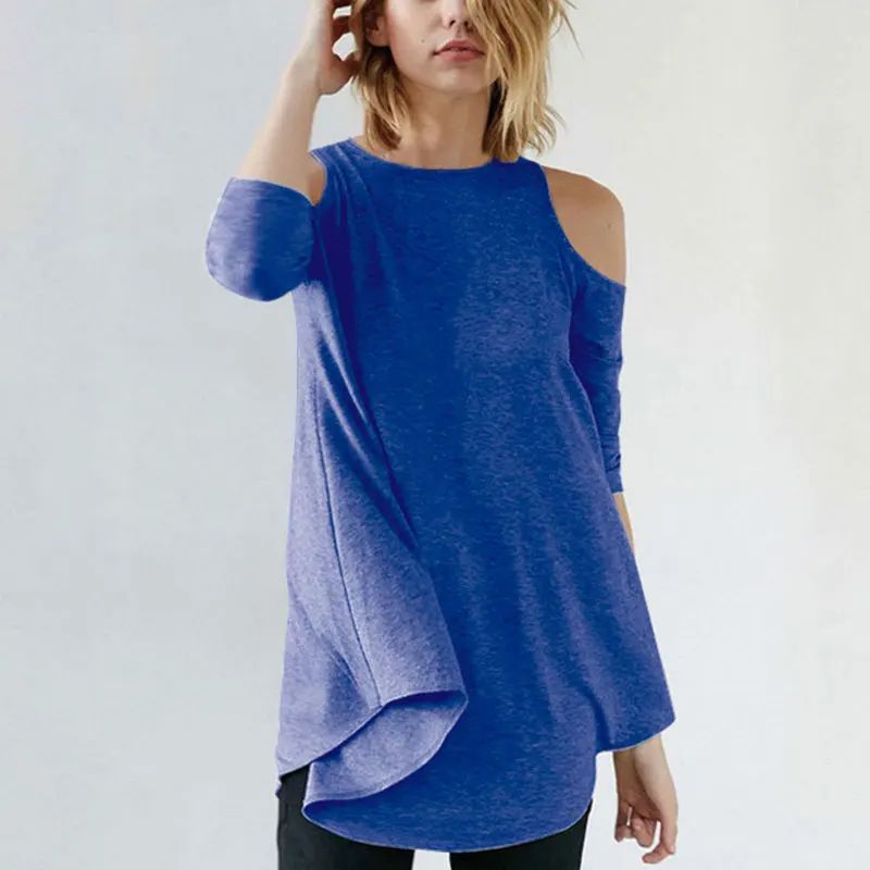 

Sexy Off Shoulder Female T-Shirts Women O-Neck Long Sleeve Solid Color Loose Tops Tees Plus Size 5XL Autumn Summer Casual Tops