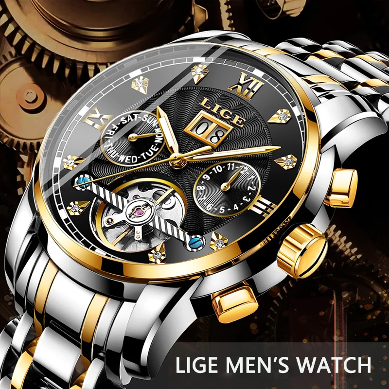 

2019LIGE Men Watches Male Top Brand Luxury Automatic Mechanical Watch Men Waterproof Full Steel Business Watch Relogio Masculino