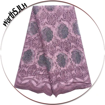 

Lilac African Stone Cord Lace Material Teal Green Latest Swiss Lace 2018 Beading French Tulle Lace Fabrics For Party Dresses