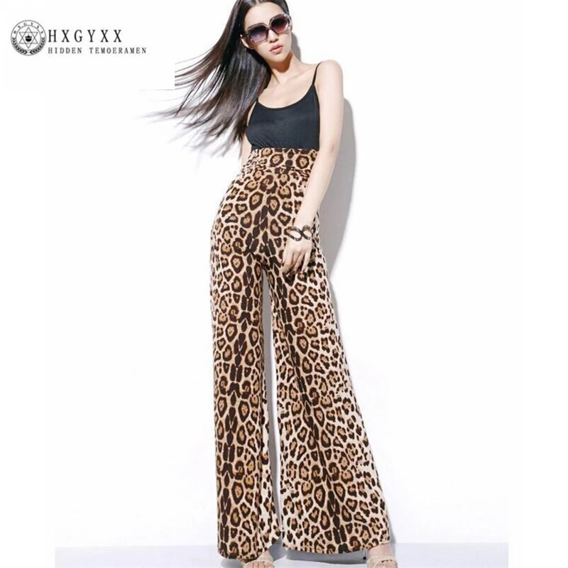 

2019New Spring Summer Women leopard wide leg Jean large size trousers European Women Loose Casual High waist wide leg Pants C063