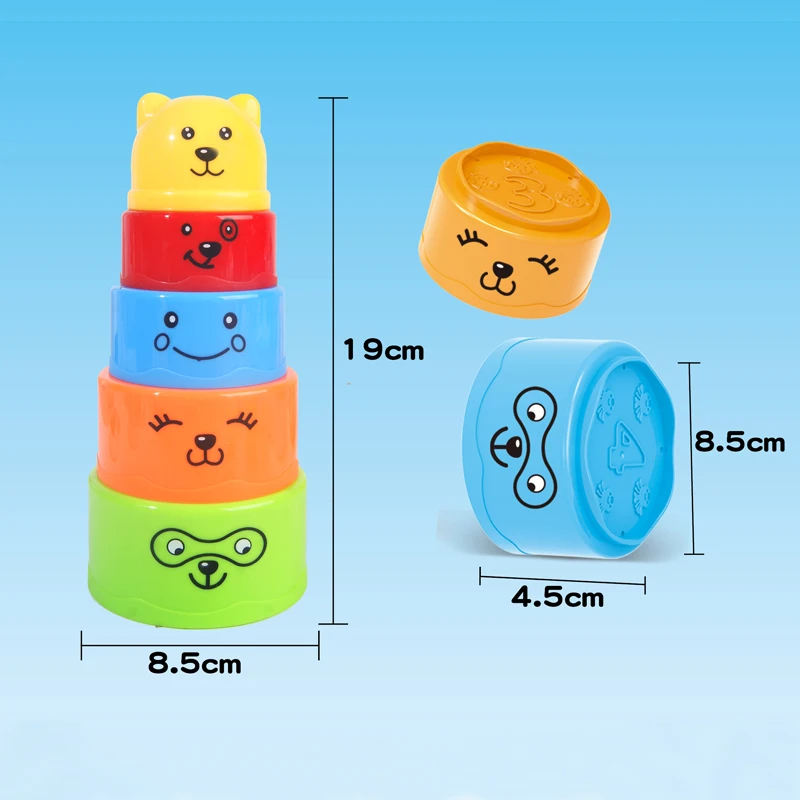 

5 Pcs/set Sorting Nesting & Stacking Toy Bear Round Stacking Cup DIY Early Education Puzzle For Children's Gift