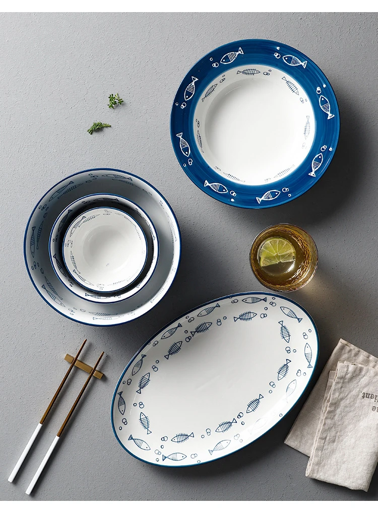 Японский стиль ручной работы керамическая тарелка блюдо рисовая чаша рыба стейк блюдо десерт фарфоровая тарелка для завтрака посуда набор