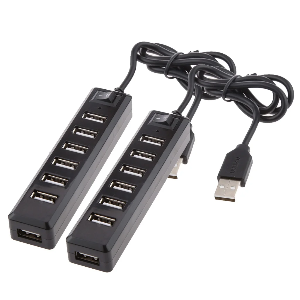 MagiDeal 2x High Speed 7 Port USB HUB 2.0 Multi Splitter Expansion PC Laptop Adapter  Power Supply Portable Charger