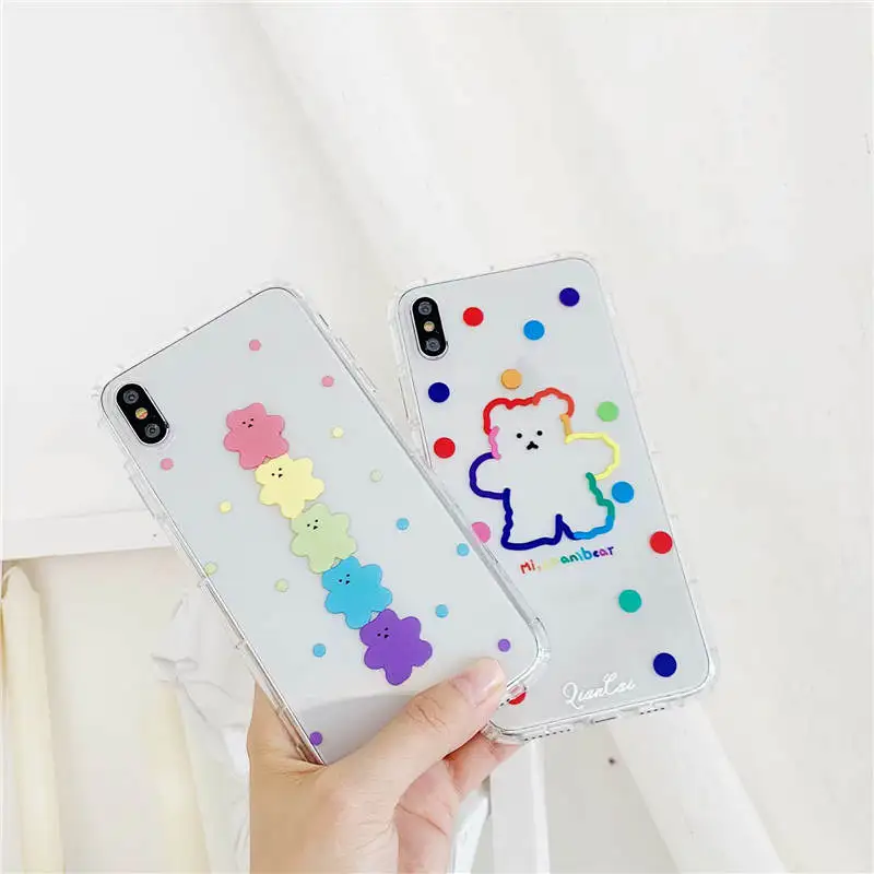 

Summer Small Fresh Color Wave Point Bear For Iphone 66s 78 78plus x/Xs Xr Xsmax Transparent All-Inclusive Anti-Fall Soft Shell