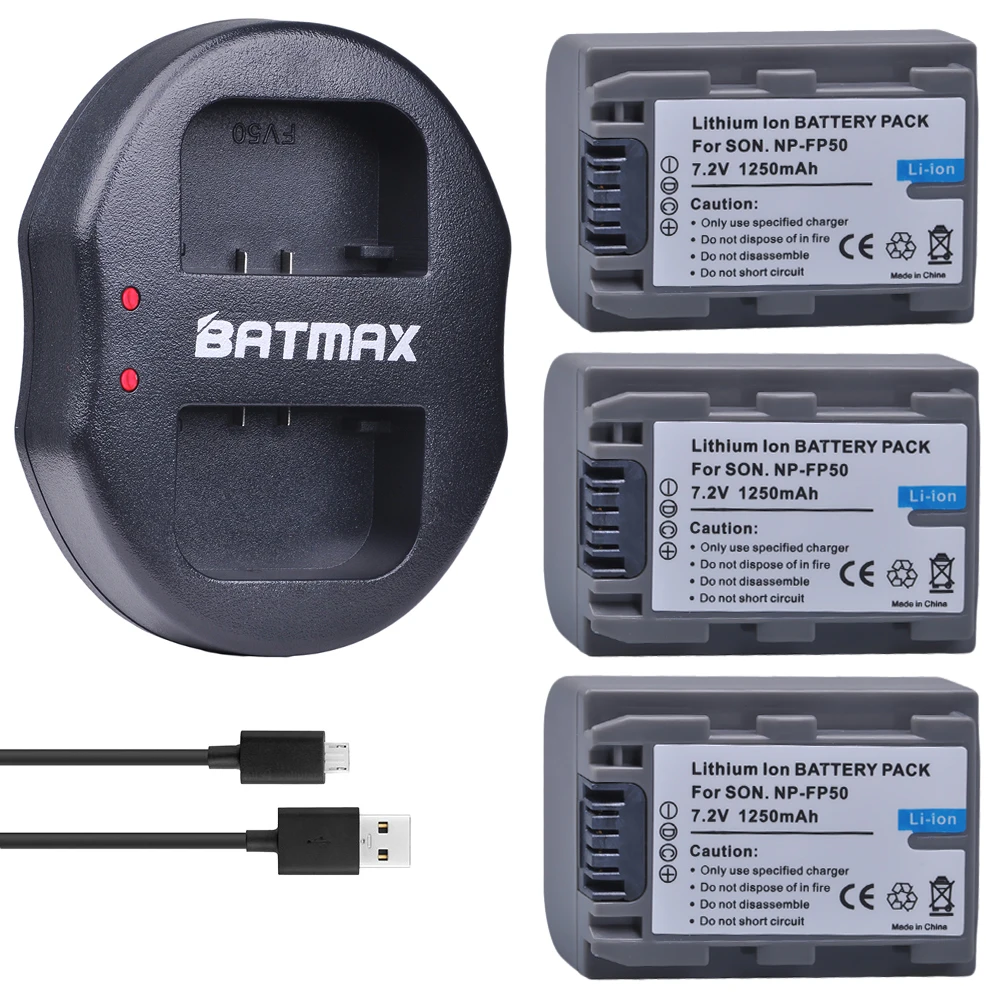 Batmax 1250 мА/ч, NP-FP50 NPFP50 Батарея akku+ USB Dual Зарядное устройство для sony NP-FH30 NP-FH40 NP-FH50 NP-FH60 NP-FH70 NP-FH90 NP-FP30 - Цвет: 3B with charger