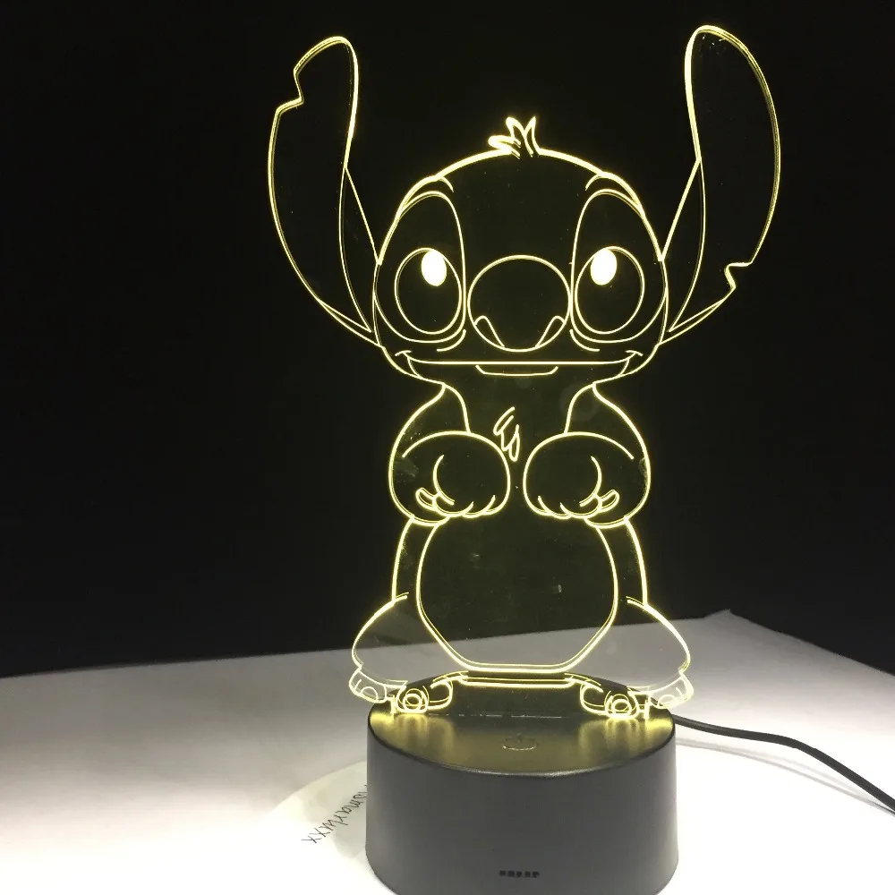 Stitch Cartoon 3D Lamp Bedroom Table Night Light Acrylic Panel USB Cable 7 Colors Change Touch Base