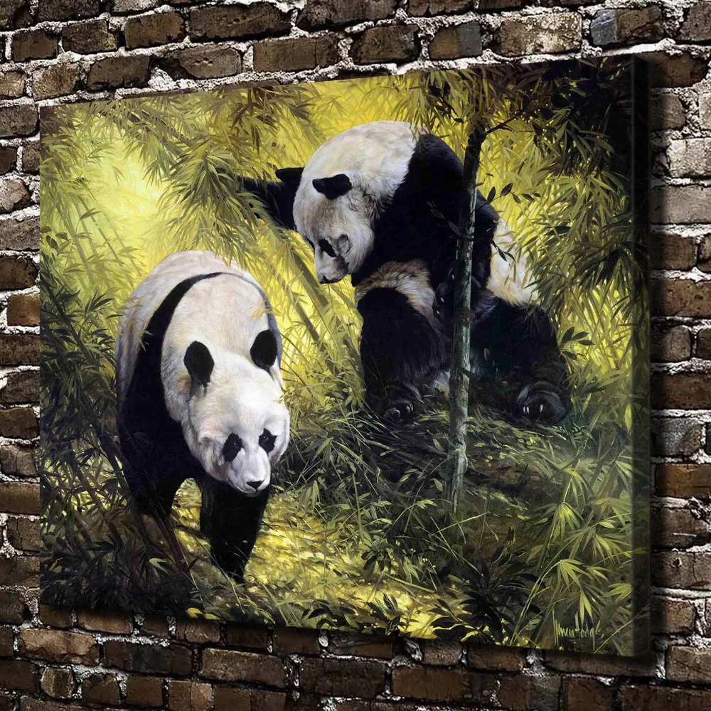 A0622 Dua Panda Di Hutan Bambu HD Kanvas Cetak Dekorasi Rumah Ruang