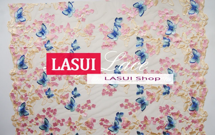 LASUI 1 ярд/1 лот красивая розовая Смешанная голубая бабочка с цветами Прозрачная