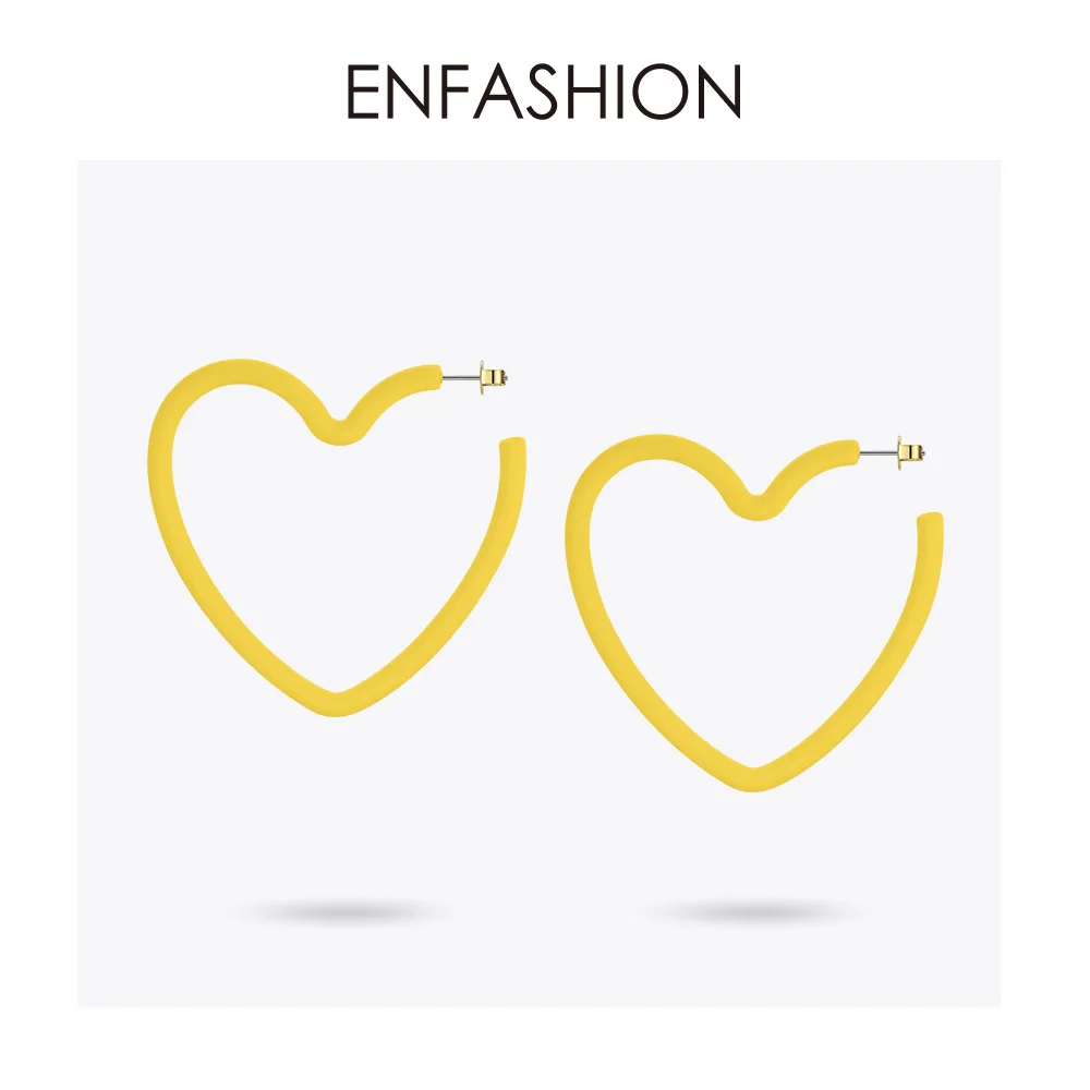 ENFASHION серьги-кольца в форме сердца из смолы для женщин, 2 пары, большие цветные серьги-обручи, модные ювелирные изделия, подарки Aros Aretes E191075 - Окраска металла: Heart yellow color
