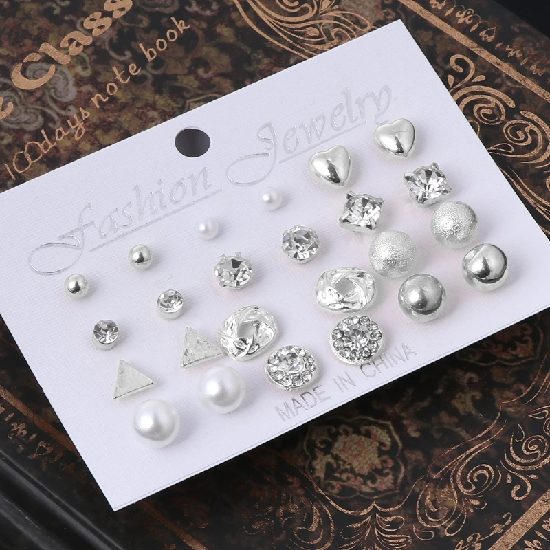 12 пар Кристалл панковские геометрические персик сердце пирсинг Стад Комплект сережек для женщин