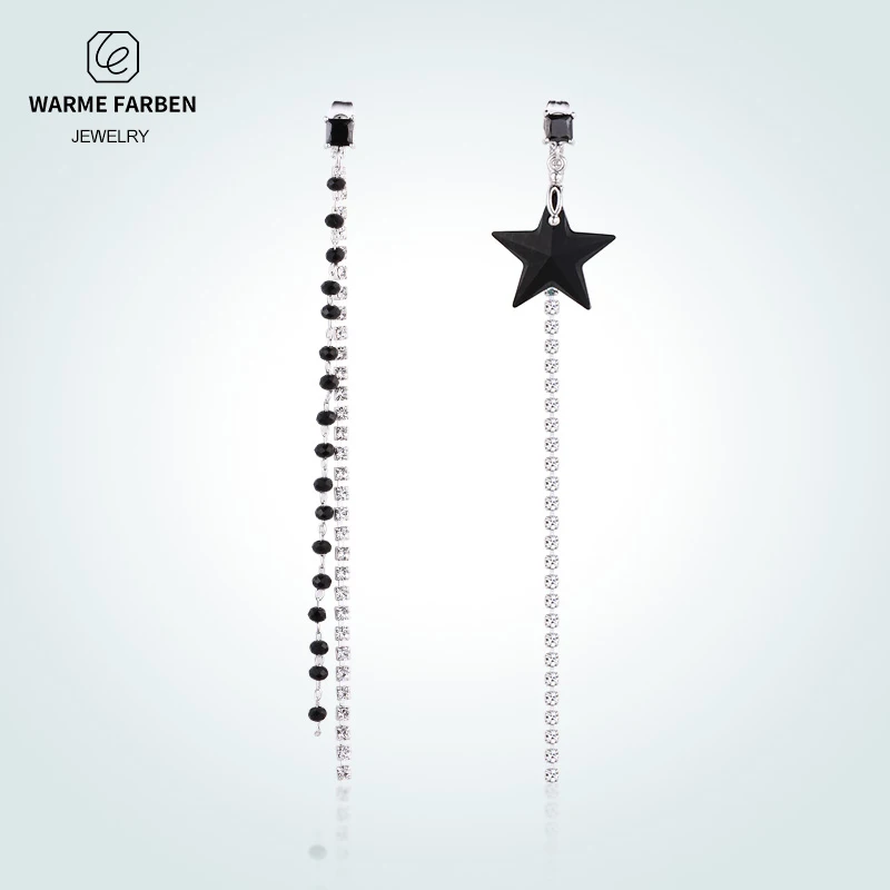 

WARME FARBEN Crystal from Swarovski 925 Silver Drop Earrings Women Asymmetry Black Star Long Chain Party Earring Lady 's Brincos