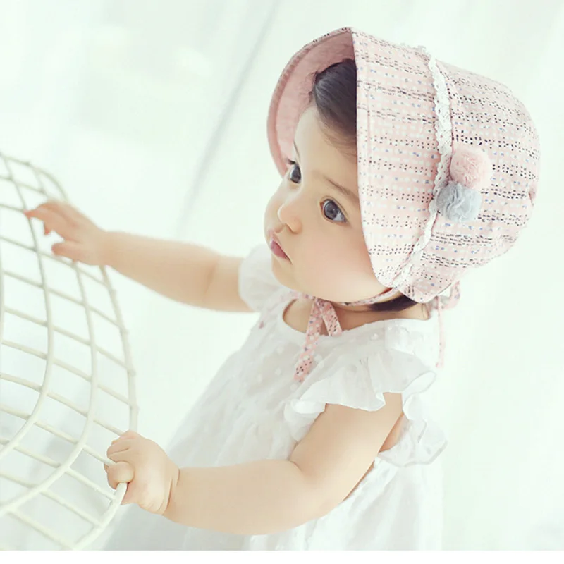 Милая Детская шляпка с цветочным принтом и помпоном в винтажном стиле, шляпка для девочки, весенне-летняя хлопковая шляпа принцессы для маленьких девочек