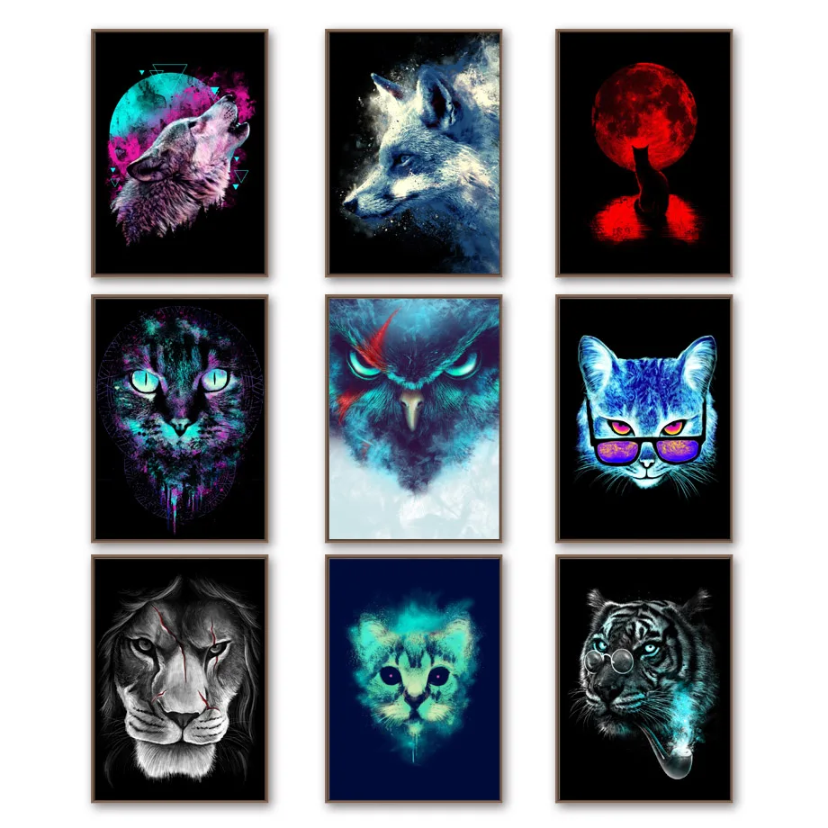 

Abstract Eagle Fox Wolf Tiger Lion Cat Wall Art Canvas Painting Nordic Posters And Prints Wall Pictures Kids Room Nursery Decor