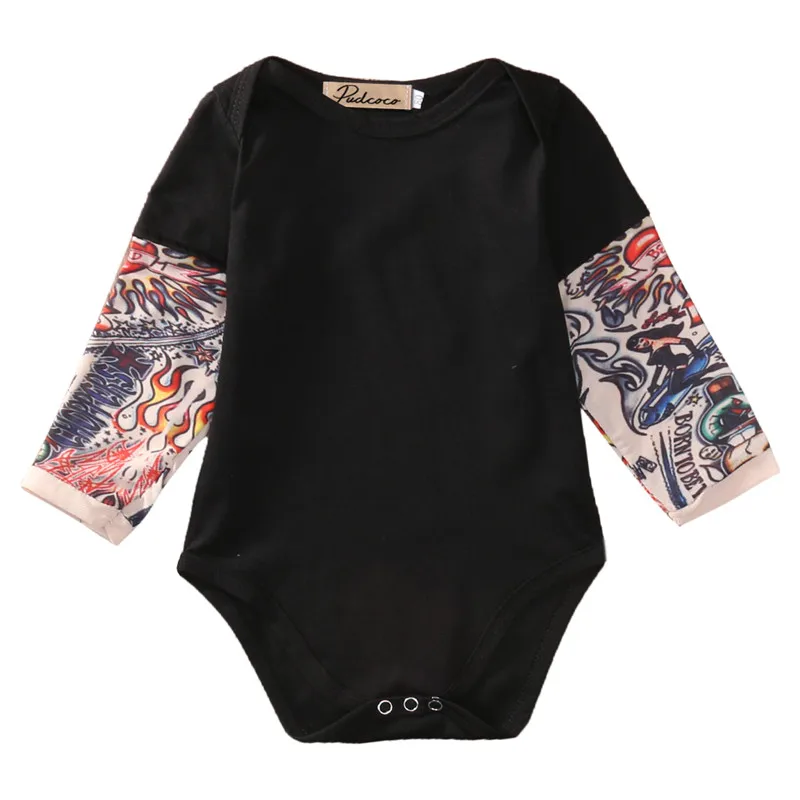 

2019 Autumn cotton Newborn Baby Boy Black Gray Bodysuit Clothes Tattoos Print Long Sleeve Bodysuit Jumpsuit Outfits
