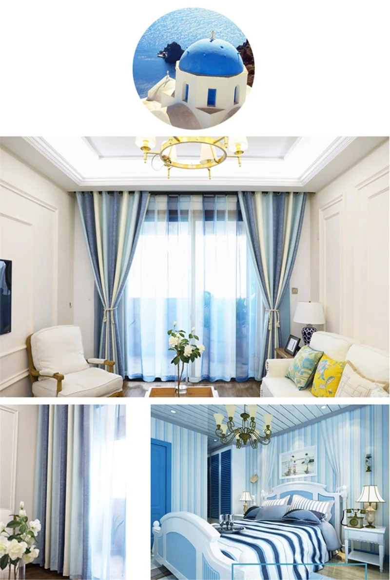Синяя полоса средиземноморская штора s гостиная спальня небольшой свежий хлопок лен полу-тени на заказ оконная штора готовые P109& 2
