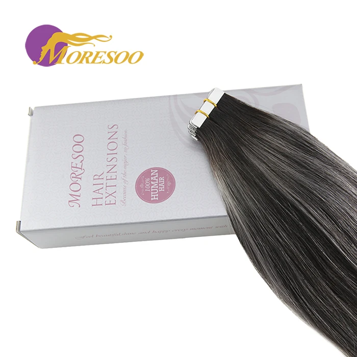 Moresoo лента в Реми человеческих волос для наращивания бесшовной кожи уток клей для волос на наращивания натуральный черный выцветание до