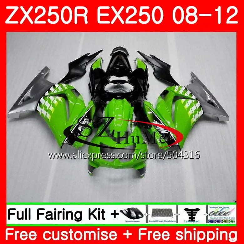 

Body For KAWASAKI NINJA ZX-250R ZX 250R EX250 Green silver 1SH17 EX 250 08 09 10 11 12 ZX250R 2008 2009 2010 2011 2012 Fairings