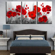 Картины на холсте, принты для домашнего декора, романтический постер с изображением Маков, 3 штуки, красные цветы, картины для гостиной, модульная настенная художественная рамка