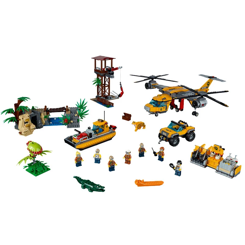 Legoing City Series The Jungle Adventure Air Drop Helicopter Car Building Blocks Set Toys For Children Compatible City Legoing