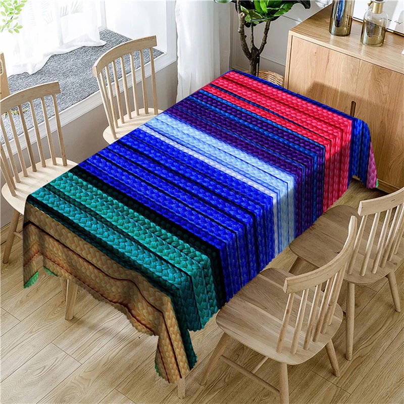 

3d Striped Plaid Splice Pattern Waterproof Tablecloth Color Box Thicken Rectangular and Round Table Cloth for Wedding