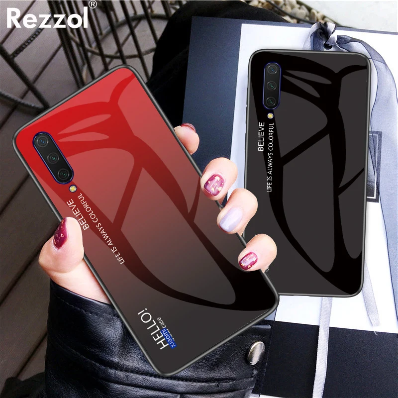 

For Xiaomi Mi A3 Lite Case Gradient Tempered Glass Soft Silicone edge Hard Case Cover For Xiaomi Mi A3 Case Shockproof Funda