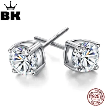 

Solid 925 Sterling Silver CZ Ear Piercing Studs Earrings Round Cut Cubic Zirconia Men Women Stud Earring Jewelry Gifts