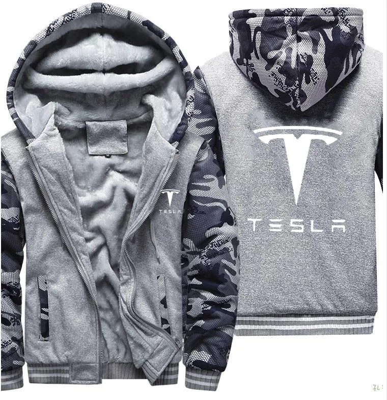 Мужские толстовки Tesla с логотипом автомобиля, мужская куртка с капюшоном, повседневные зимние плотные теплые флисовые хлопковые куртки на молнии, мужские спортивные костюмы - Цвет: 810