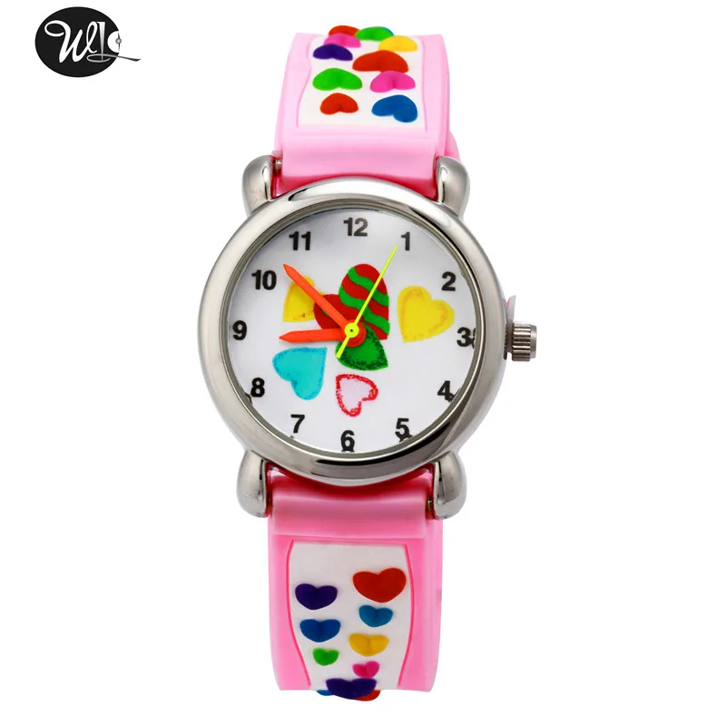 Детские мультипликационные кварцевые часы для малышей 3D Pink Love Pattern Watch