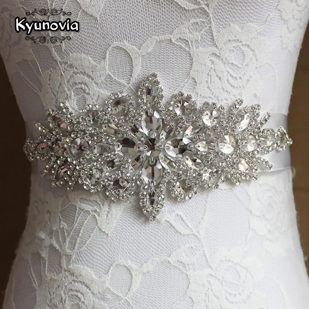 Kyunovia Кристалл Свадебные ремни атласные свадебное платье ремень свадебные аксессуары свадебные ленты створки пояса FB19