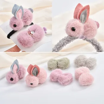 

10pcs/Lot Handmade Craft Kawaii Wool Felt 3D Animal Rabbit Ribbon Bow Patch Stiker Craft Fit Girls Hair Jewelry Headband DIY