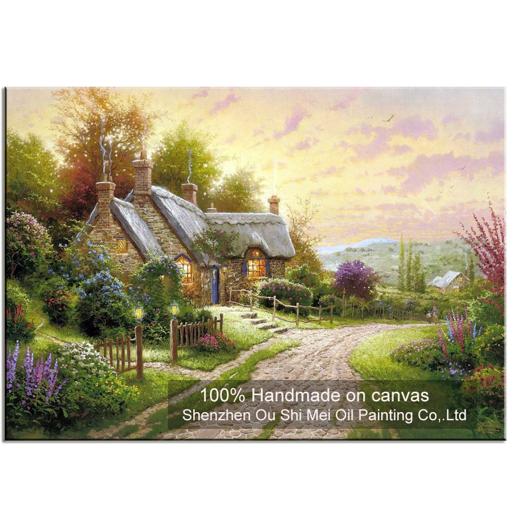 

New High Quality Hand Painted Thomas Landscape Oil Painting on Canvas Village Cottages Scene Wall Painting Home Decor Paintings