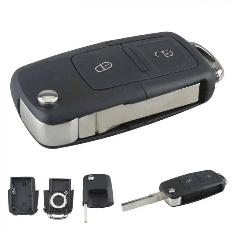 

Black 2 Buttons Smart Remote Replacement Key Case No Chip with Uncut Car Flip Key for Volkswagen BORA GOLF MK4